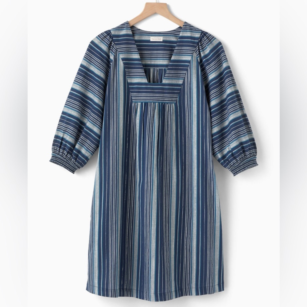 Garnet Hill Striped Shimmering organic cotton Gauze Dress sz small summer boho